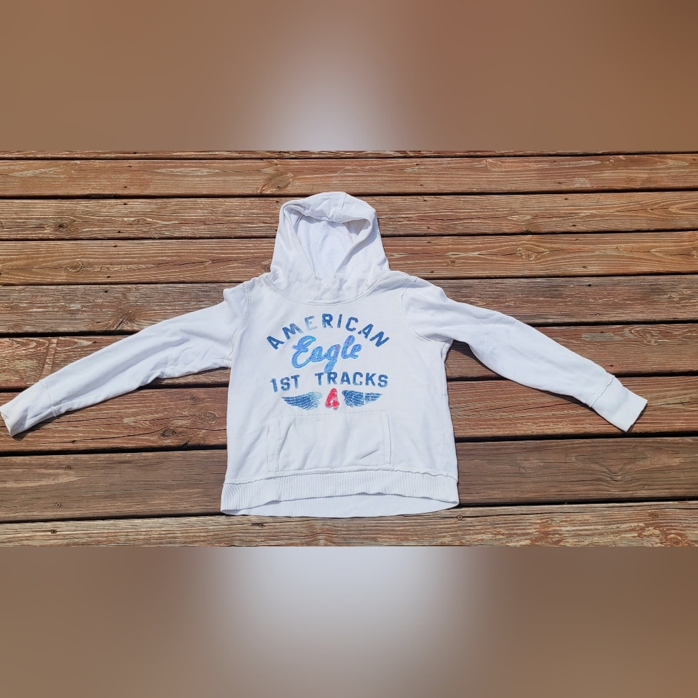 American Eagle Outfitters 1st Tracka Size XL White Hoodie Y2k Vintage